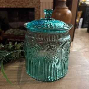 Pioneer Woman Adeline Blue/Green Glass Cookie Biscuit Jar with Lid